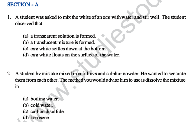 CBSE Class 10 Science MCQs Set 2, Multiple Choice Questions